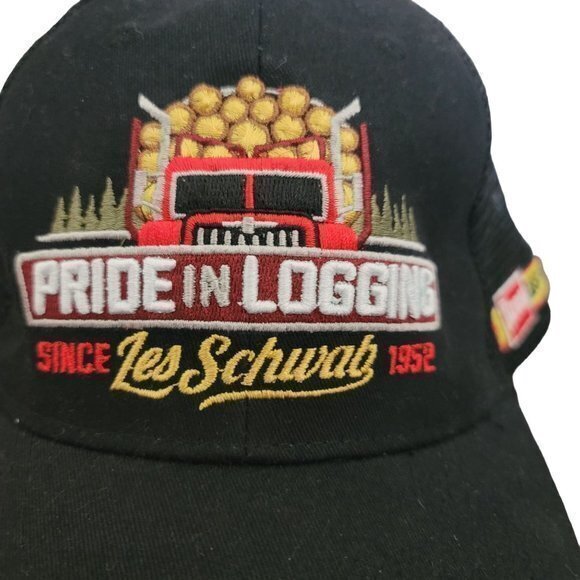 Les‎ Schwab Tires "Pride In Logging" Black Embroidered Trucker Snapback Hat - Picture 2 of 7